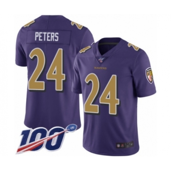 Men's Baltimore Ravens 24 Marcus Peters Limited Purple Rush Vapor Untouchable 100th Season Football Jersey