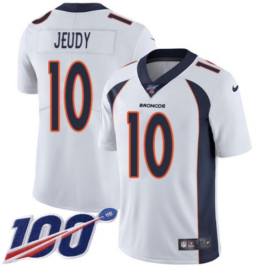Men's Denver Broncos 10 Jerry Jeudy White Stitched 100th Season Vapor Untouchable Limited Jersey