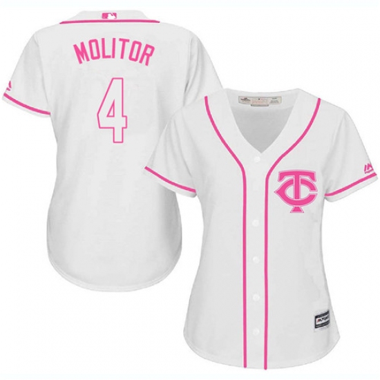 Women's Majestic Minnesota Twins 4 Paul Molitor Authentic White Fashion Cool Base MLB Jersey