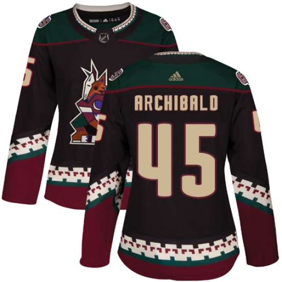 Women's Adidas Arizona Coyotes 45 Josh Archibald Authentic Black Alternate NHL Jersey