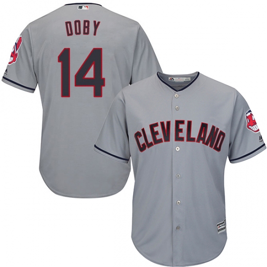 Youth Majestic Cleveland Indians 14 Larry Doby Replica Grey Road Cool Base MLB Jersey