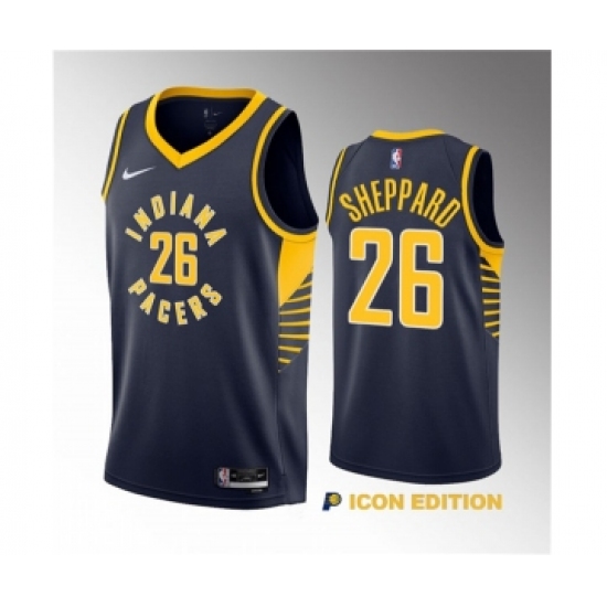 Men's Indiana Pacers 26 Ben Sheppard Navy 2023 Draft Icon Edition Stitched Basketball Jersey