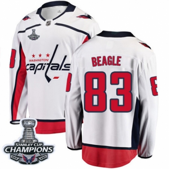 Youth Washington Capitals 83 Jay Beagle Fanatics Branded White Away Breakaway 2018 Stanley Cup Final Champions NHL Jersey