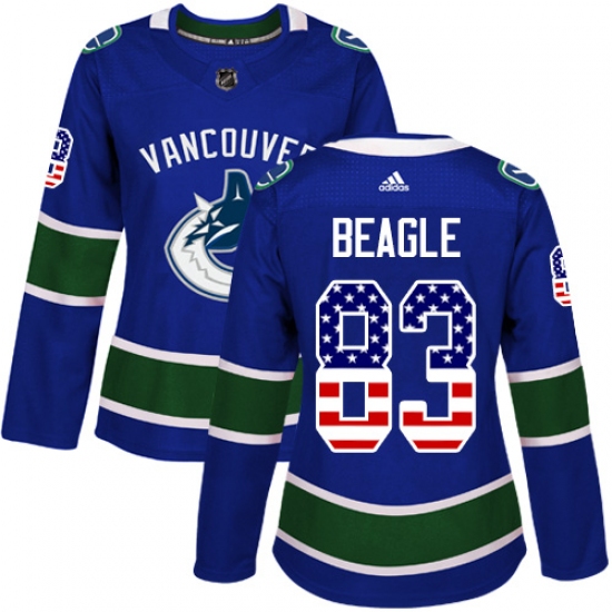 Women's Adidas Vancouver Canucks 83 Jay Beagle Authentic Blue USA Flag Fashion NHL Jersey