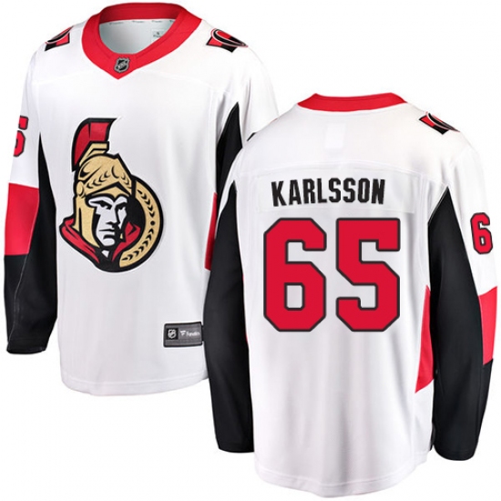 Youth Ottawa Senators 65 Erik Karlsson Fanatics Branded White Away Breakaway NHL Jersey