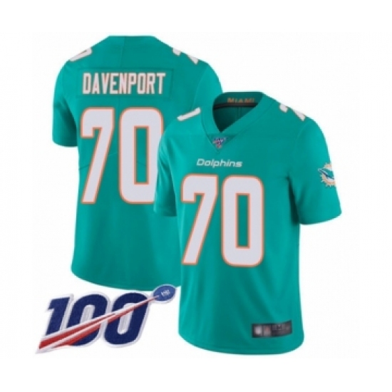 Youth Miami Dolphins 70 Julie'n Davenport Aqua Green Team Color Vapor Untouchable Limited Player 100th Season Football Jersey