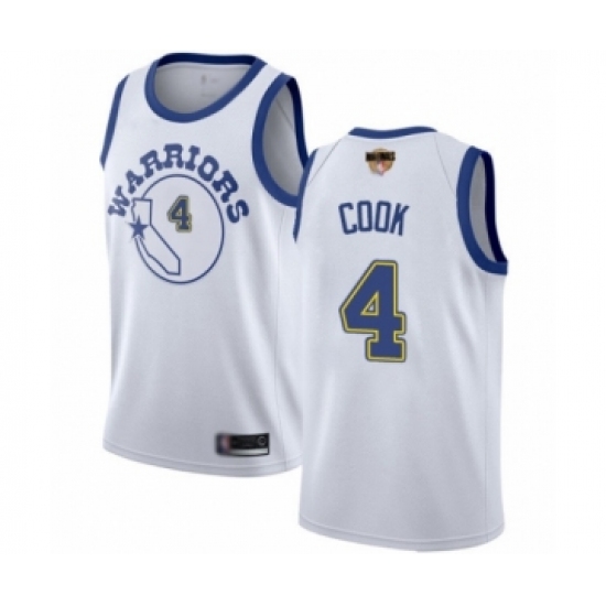 Youth Golden State Warriors 4 Quinn Cook Authentic White Hardwood Classics Basketball 2019 Basketball Finals Bound Jersey - Click Image to Close