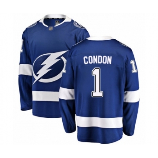 Men's Tampa Bay Lightning 1 Mike Condon Fanatics Branded Blue Home Breakaway Hockey Jersey