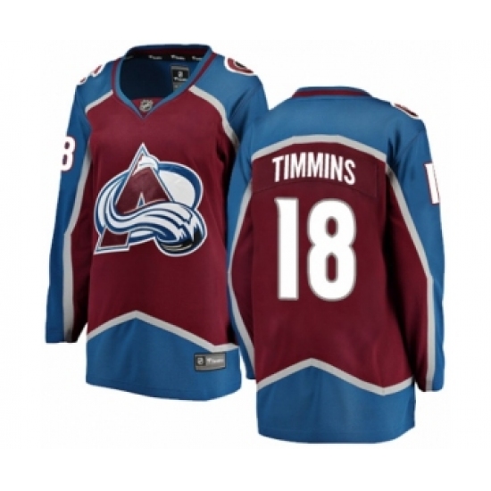 Women's Colorado Avalanche 18 Conor Timmins Authentic Maroon Home Fanatics Branded Breakaway NHL Jersey