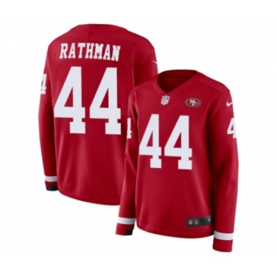 Women's Nike San Francisco 49ers 44 Tom Rathman Limited Red Therma Long Sleeve NFL Jersey