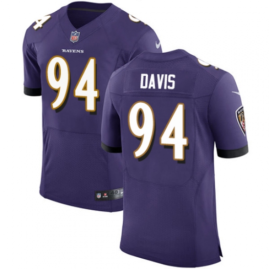 Men's Nike Baltimore Ravens 94 Carl Davis Elite Purple Team Color NFL Jersey