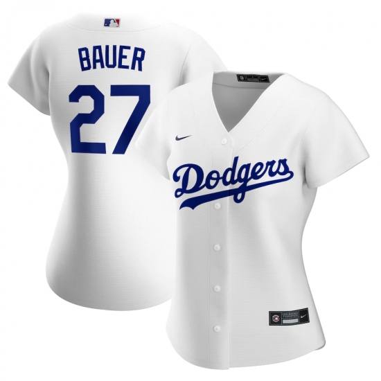 Women's Los Angeles Dodgers 27 Trevor Bauer White Nike Royal Alternate Official Replica Player Jersey