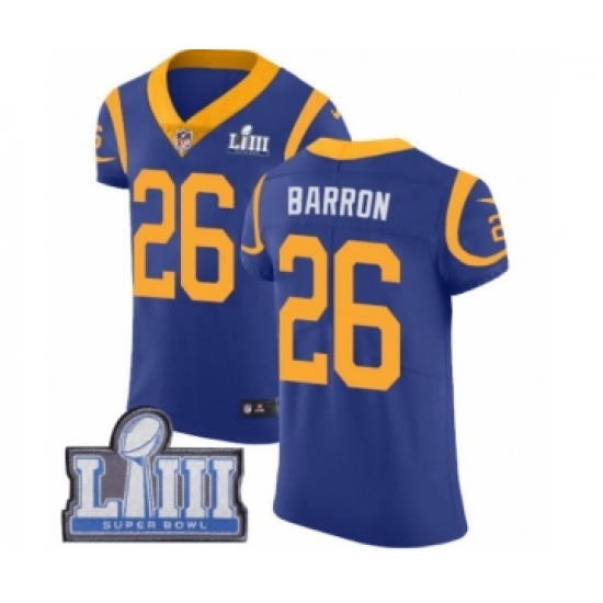 Men's Nike Los Angeles Rams 26 Mark Barron Royal Blue Alternate Vapor Untouchable Elite Player Super Bowl LIII Bound NFL Jersey