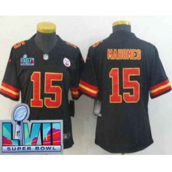 Women's Kansas City Chiefs 15 Patrick Mahomes Limited Black Super Bowl LVII Vapor Jersey