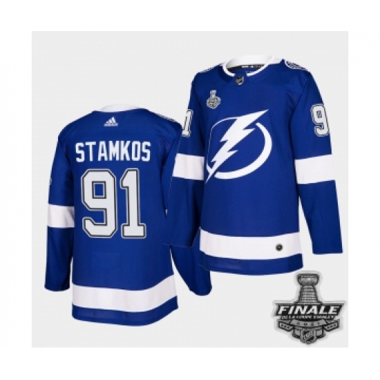 Men's Adidas Lightning 91 Steven Stamkos Blue Authentic 2021 Stanley Cup Jersey