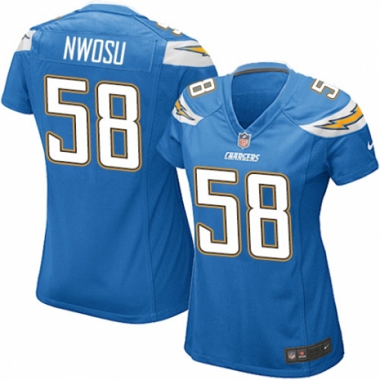 Women's Nike Los Angeles Chargers 58 Uchenna Nwosu Game Electric Blue Alternate NFL Jersey