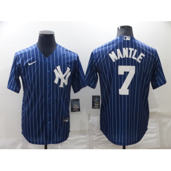 Men's New York Yankees 7 Mickey Mantle Navy Blue Pinstripe Stitched MLB Cool Base Nike Jersey