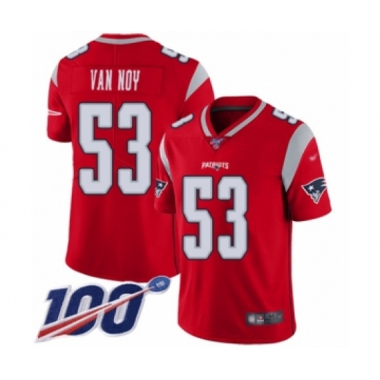 Men's New England Patriots 53 Kyle Van Noy Limited Red Inverted Legend 100th Season Football Jersey