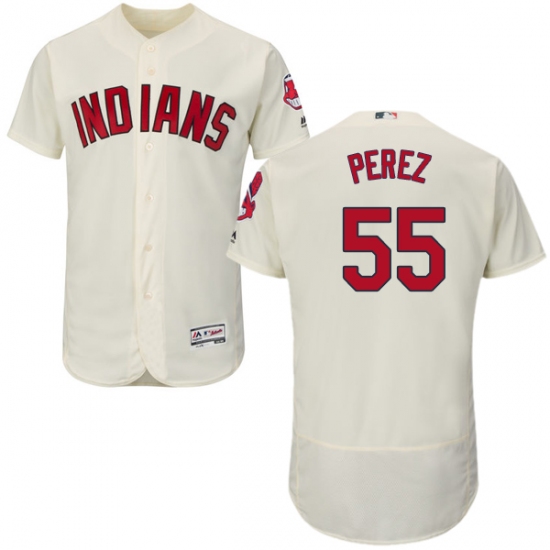 Men's Majestic Cleveland Indians 55 Roberto Perez Cream Flexbase Authentic Collection MLB Jersey
