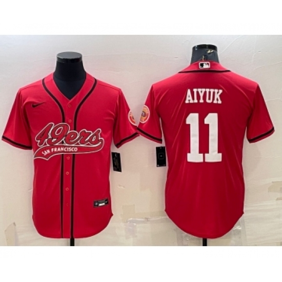 Men's San Francisco 49ers 11 Brandon Aiyuk Red With Patch Cool Base Stitched Baseball Jersey