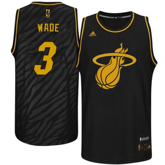 Men's Adidas Miami Heat 3 Dwyane Wade Authentic Black Precious Metals Fashion NBA Jersey