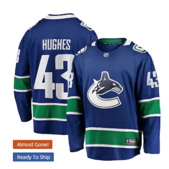 Men's Vancouver Canucks 43 Quinn Hughes Fanatics Branded Blue Home Premier Breakaway Player Jersey