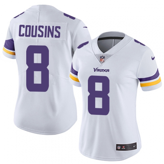 Women's Nike Minnesota Vikings 8 Kirk Cousins White Vapor Untouchable Limited Player NFL Jersey
