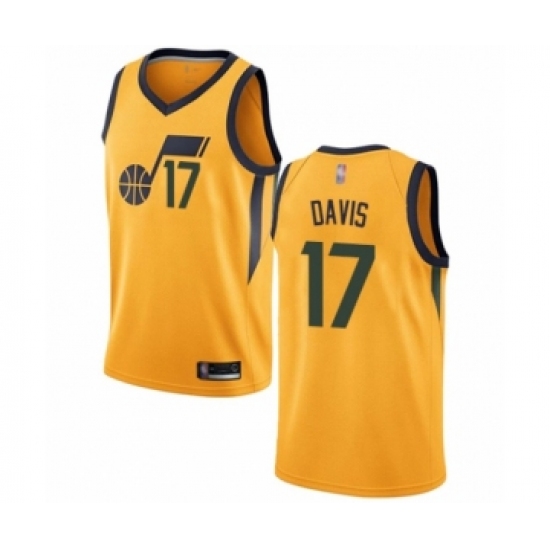 Women's Utah Jazz 17 Ed Davis Swingman Gold Basketball Jersey Statement Edition