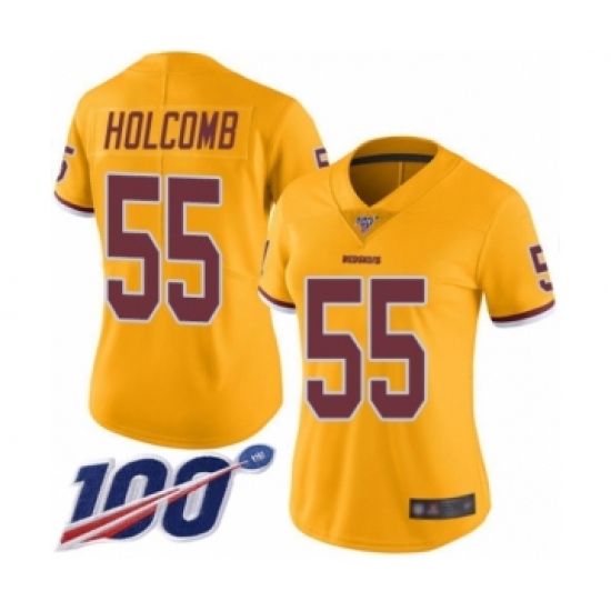 Women's Washington Redskins 55 Cole Holcomb Limited Gold Rush Vapor Untouchable 100th Season Football Jersey