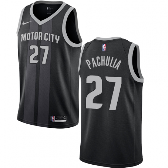 Men's Nike Detroit Pistons 27 Zaza Pachulia Swingman Black NBA Jersey - City Edition