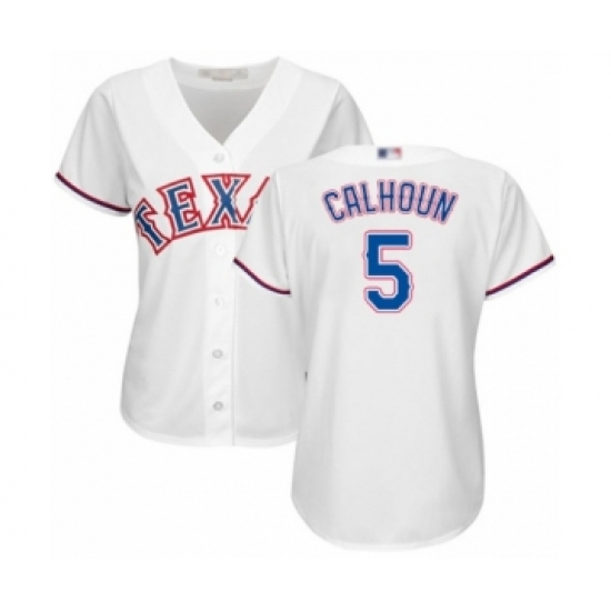 Women's Texas Rangers 5 Willie Calhoun Authentic White Home Cool Base Baseball Player Jersey