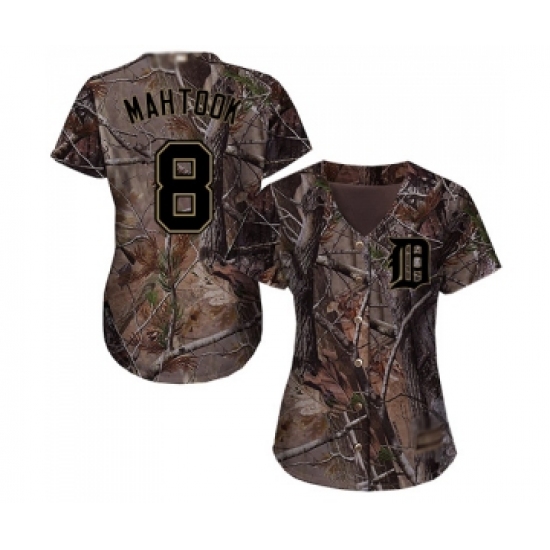 Women's Detroit Tigers 8 Mikie Mahtook Authentic Camo Realtree Collection Flex Base Baseball Jersey