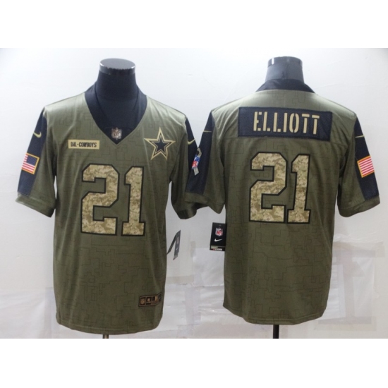 Men's Dallas Cowboys 21 Ezekiel Elliott Camo 2021 Salute To Service Limited Player Jersey