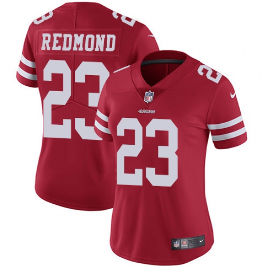 Women's Nike San Francisco 49ers 23 Will Redmond Elite Red Team Color NFL Jersey