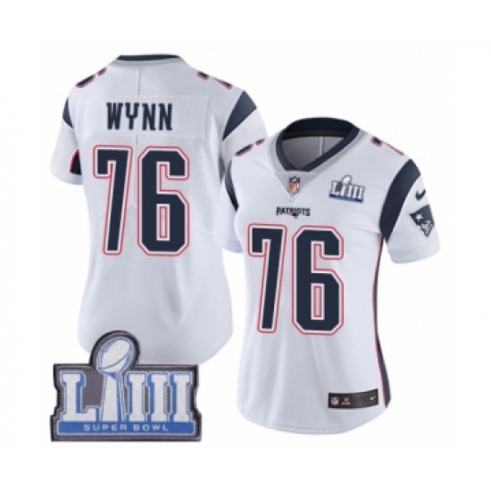 Women's Nike New England Patriots 76 Isaiah Wynn White Vapor Untouchable Limited Player Super Bowl LIII Bound NFL Jersey