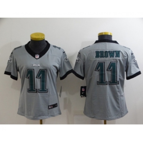 Women's Philadelphia Eagles 11 A. J. Brown Grey Vapor Untouchable Limited Stitched Football Jersey(Run Small)