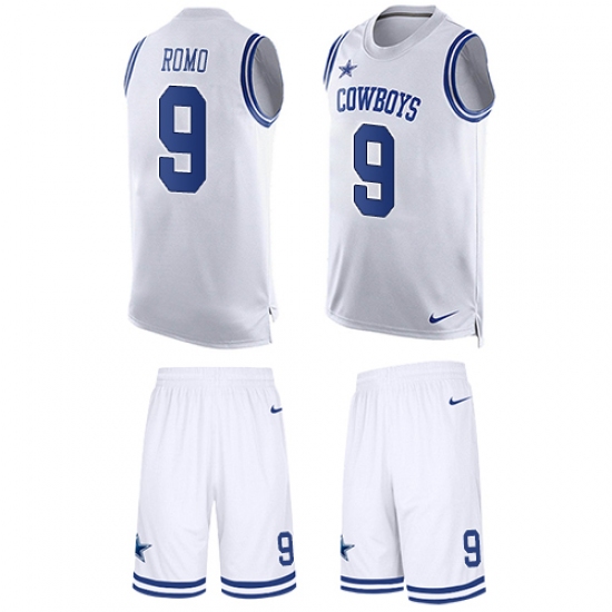 Men's Nike Dallas Cowboys 9 Tony Romo Limited White Tank Top Suit NFL Jersey