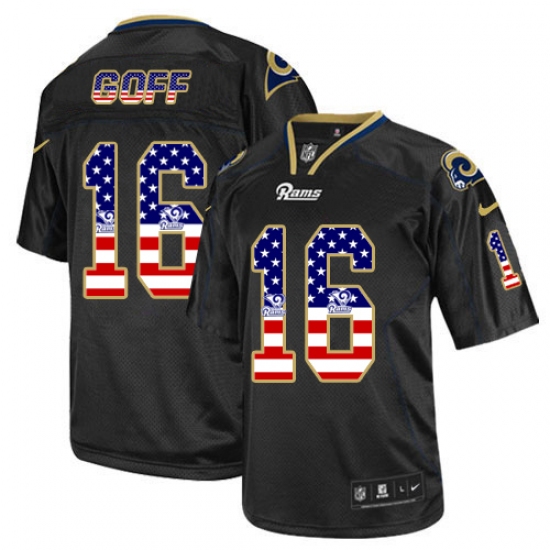 Men's Nike Los Angeles Rams 16 Jared Goff Elite Black USA Flag Fashion NFL Jersey