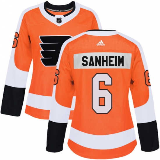 Women's Adidas Philadelphia Flyers 6 Travis Sanheim Authentic Orange Home NHL Jersey