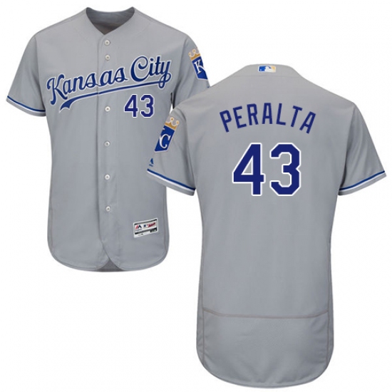 Men's Majestic Kansas City Royals 43 Wily Peralta Grey Road Flex Base Authentic Collection MLB Jersey