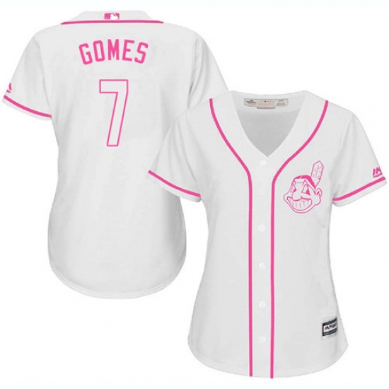 Women's Majestic Cleveland Indians 7 Yan Gomes Authentic White Fashion Cool Base MLB Jersey