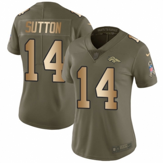 Women's Nike Denver Broncos 14 Courtland Sutton Limited Olive/Gold 2017 Salute to Service NFL Jersey