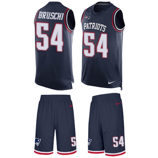 Men's Nike New England Patriots 54 Tedy Bruschi Limited Navy Blue Tank Top Suit NFL Jersey