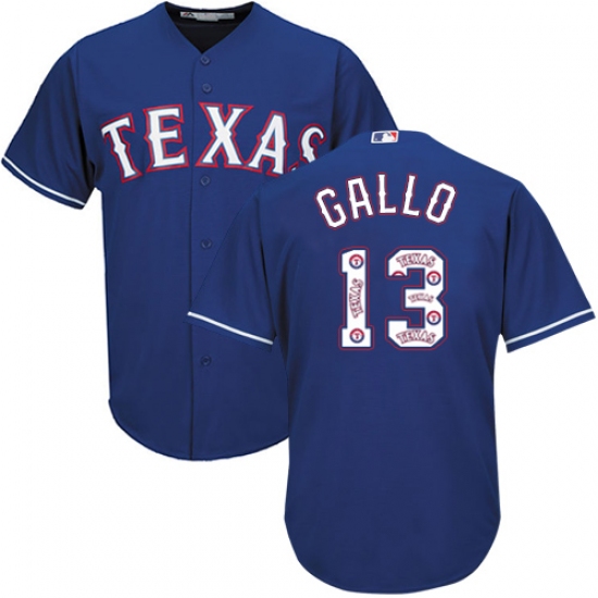 Men's Majestic Texas Rangers 13 Joey Gallo Authentic Royal Blue Team Logo Fashion Cool Base MLB Jersey