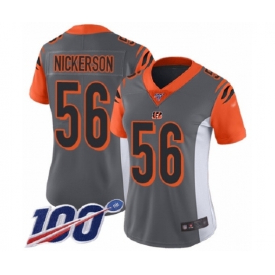 Women's Cincinnati Bengals 56 Hardy Nickerson Limited Silver Inverted Legend 100th Season Football Jersey