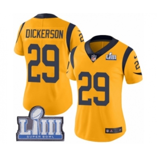 Women's Nike Los Angeles Rams 29 Eric Dickerson Limited Gold Rush Vapor Untouchable Super Bowl LIII Bound NFL Jersey
