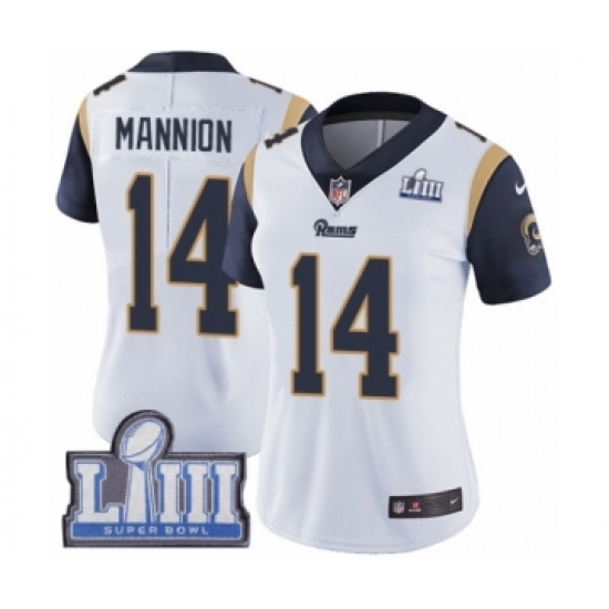 Women's Nike Los Angeles Rams 14 Sean Mannion White Vapor Untouchable Limited Player Super Bowl LIII Bound NFL Jersey