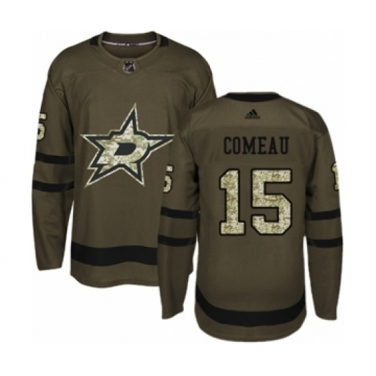 Men's Adidas Dallas Stars 15 Blake Comeau Authentic Green Salute to Service NHL Jersey