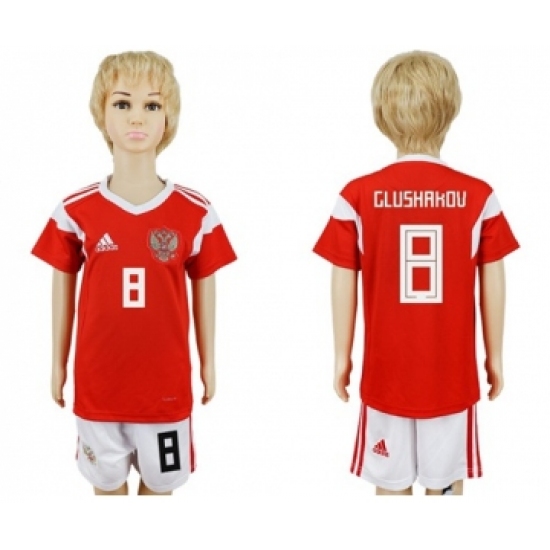 Russia 8 Glushakov Home Kid Soccer Country Jersey