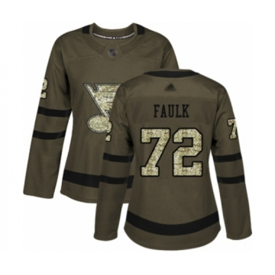 Women's St. Louis Blues 72 Justin Faulk Authentic Green Salute to Service Hockey Jersey